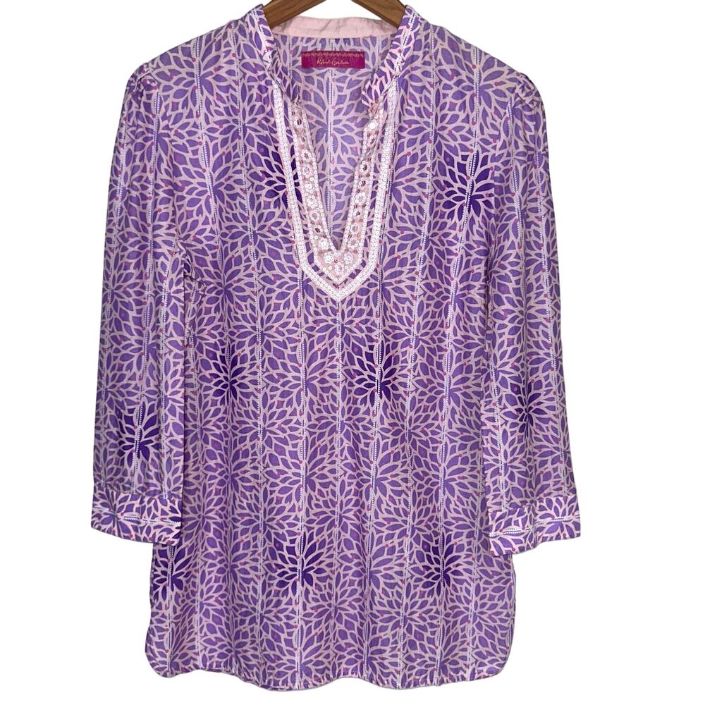 Robert Graham Women’s Promise Purple Sequin Tunic Top Est Size M